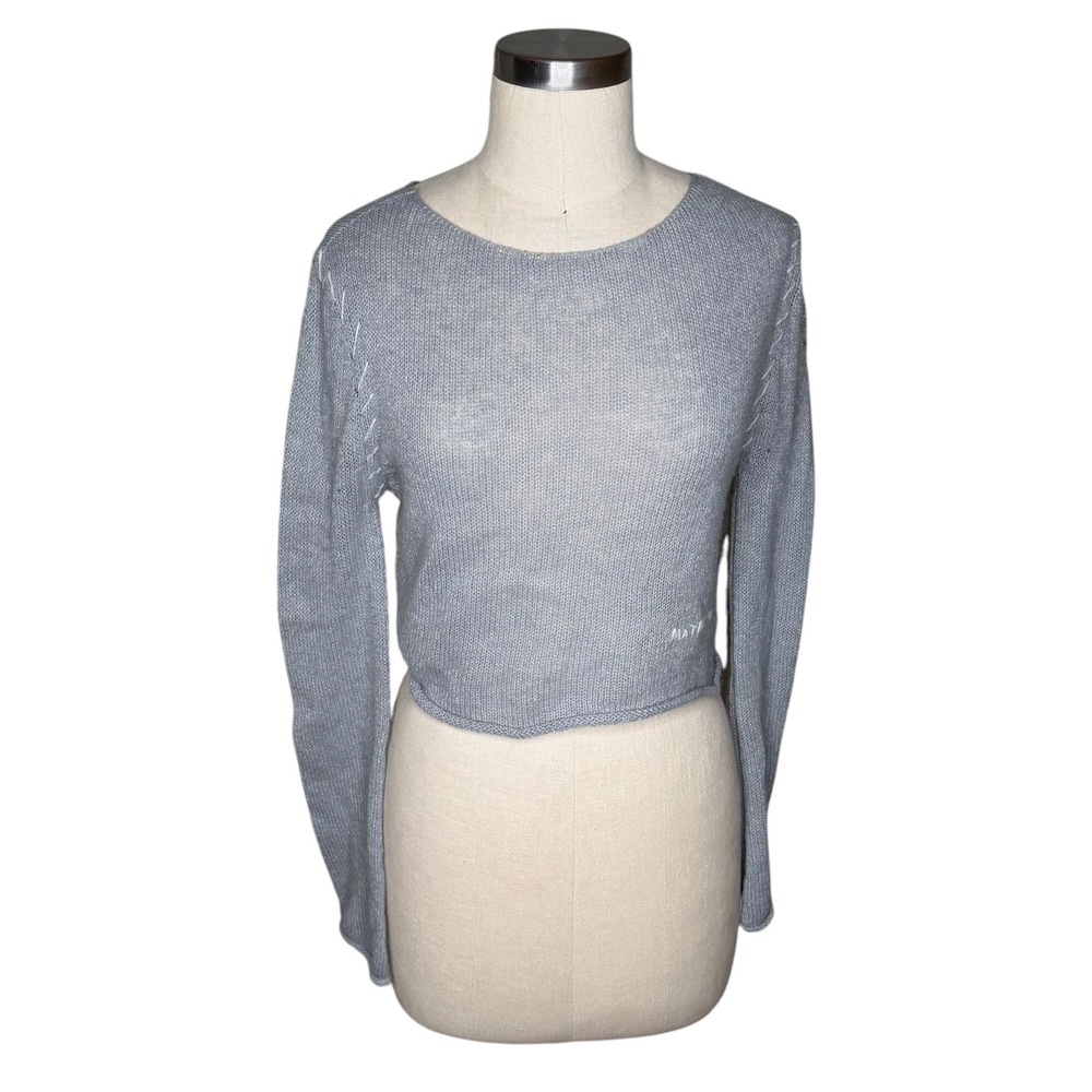 MATIN KIM Slim Fit See Through Sitch Knit Sweater Grey Cropped Whipstitch Size F